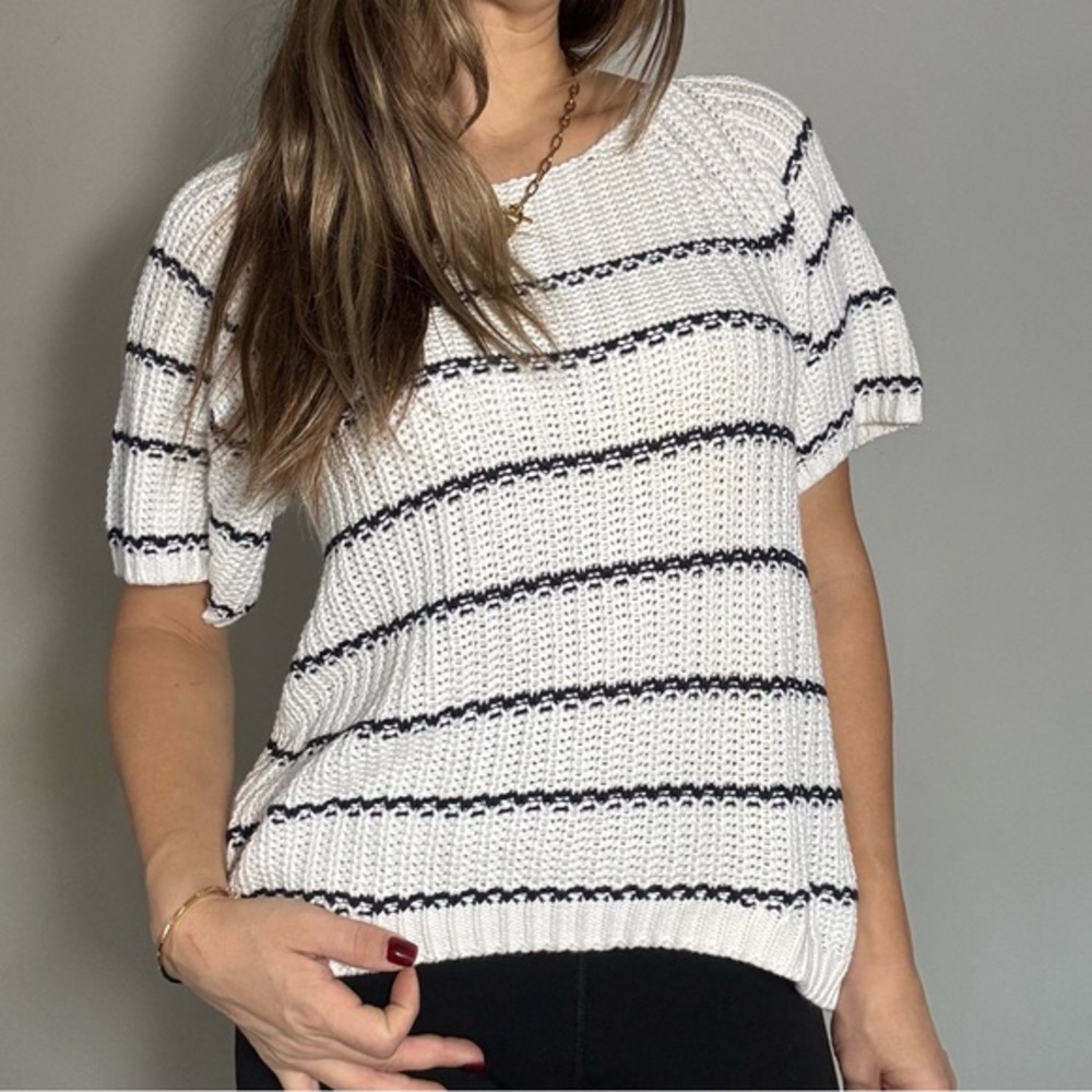 White and Black Striped Knit Top